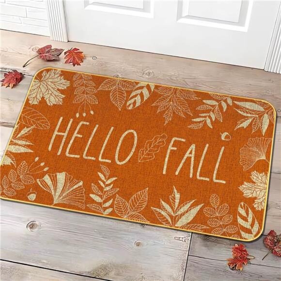 Hello Fall Welcome Door Mat Thanksgiving Day Floor Mat Autumn Indoor Outdoor - Picture 1 of 8